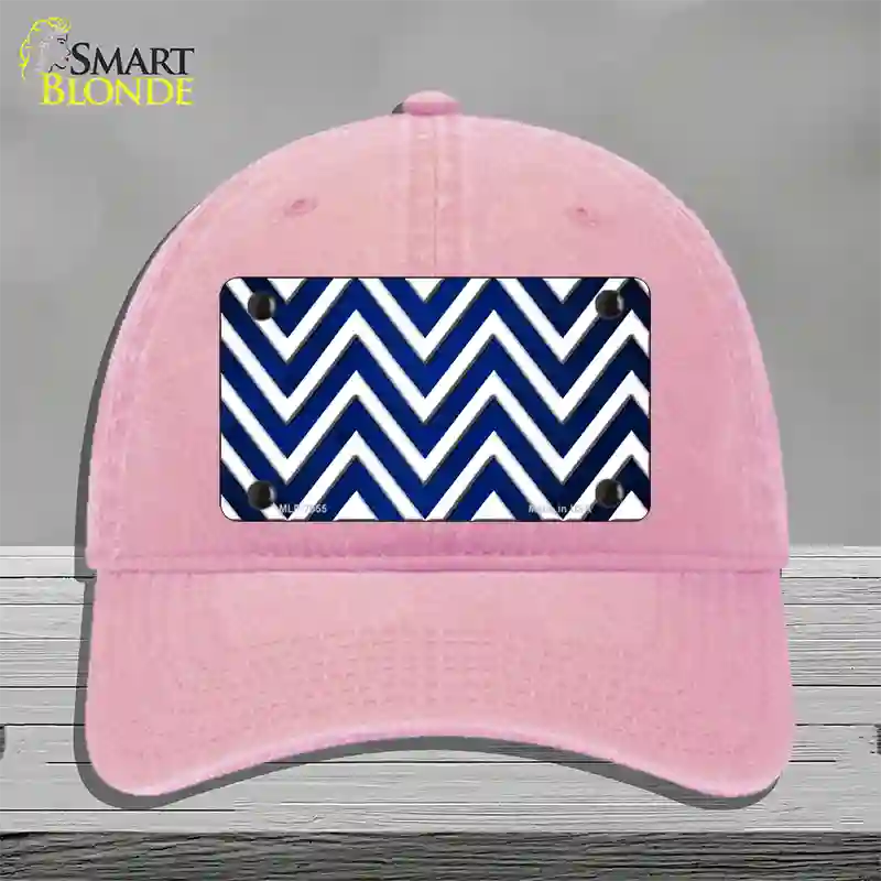 Blue White Chevron Oil Rubbed Novelty License Plate Hat Unconstructed Cotton / Pink