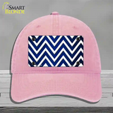 Blue White Chevron Oil Rubbed Novelty License Plate Hat Unconstructed Cotton / Pink