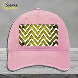 Yellow White Chevron Oil Rubbed Novelty License Plate Hat Unconstructed Cotton / Pink