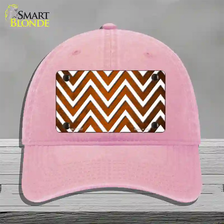 Orange White Chevron Oil Rubbed Novelty License Plate Hat Unconstructed Cotton / Pink