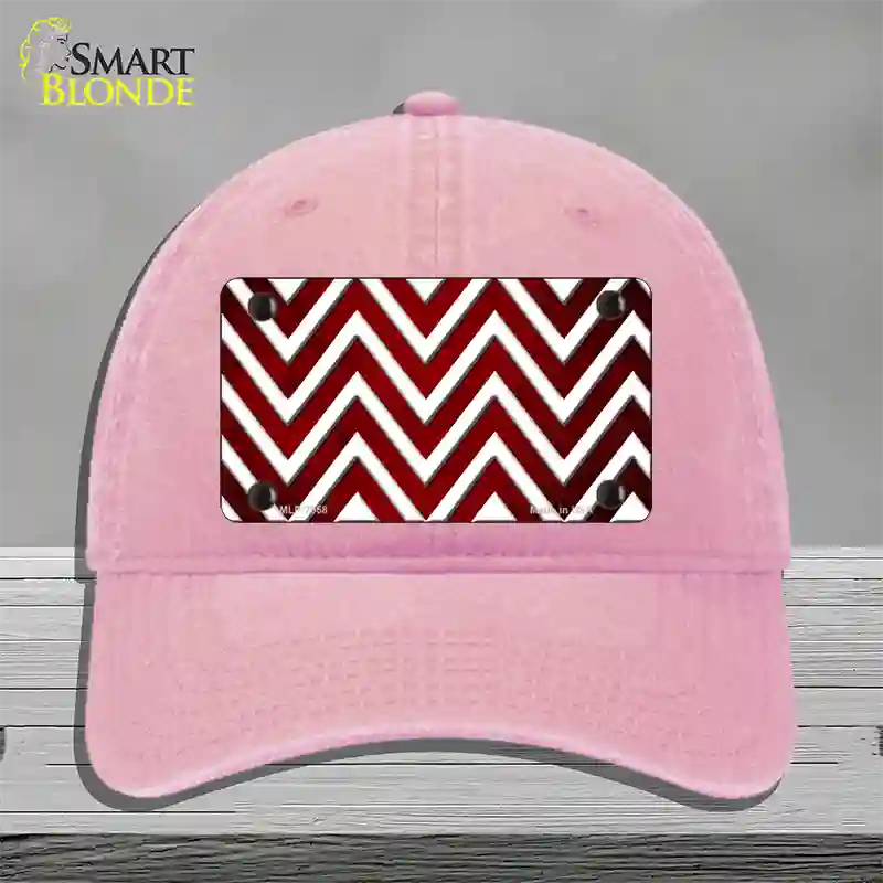 Red White Chevron Oil Rubbed Novelty License Plate Hat Unconstructed Cotton / Pink