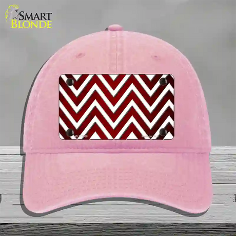 Red White Chevron Oil Rubbed Novelty License Plate Hat Unconstructed Cotton / Pink