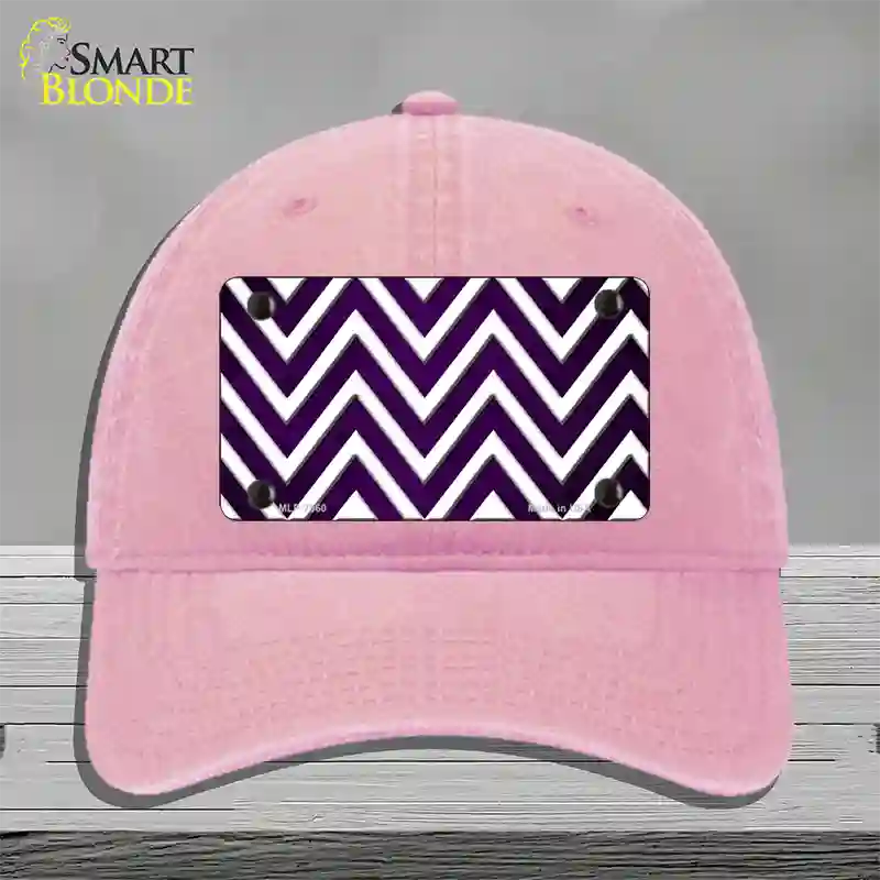 Purple White Chevron Oil Rubbed Novelty License Plate Hat Unconstructed Cotton / Pink