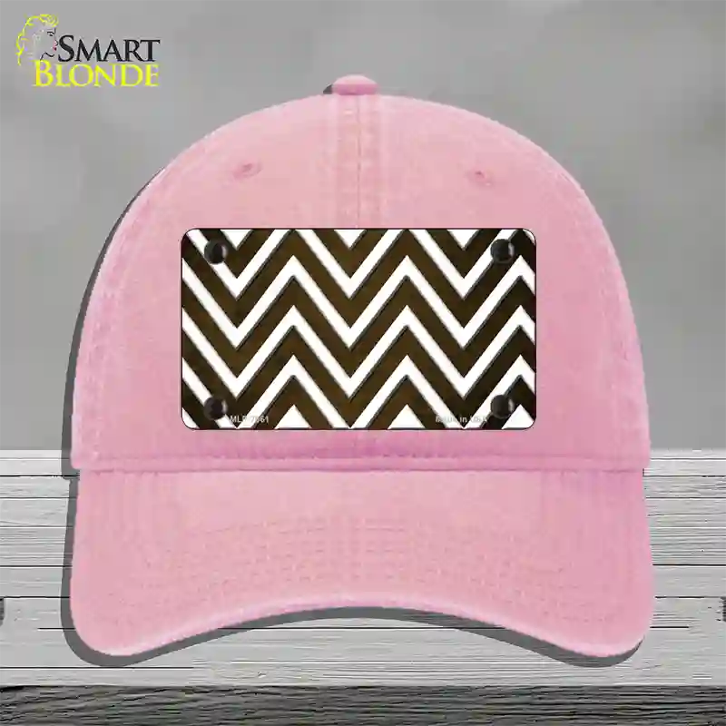 Brown White Chevron Oil Rubbed Novelty License Plate Hat Unconstructed Cotton / Pink