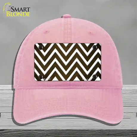 Brown White Chevron Oil Rubbed Novelty License Plate Hat Unconstructed Cotton / Pink