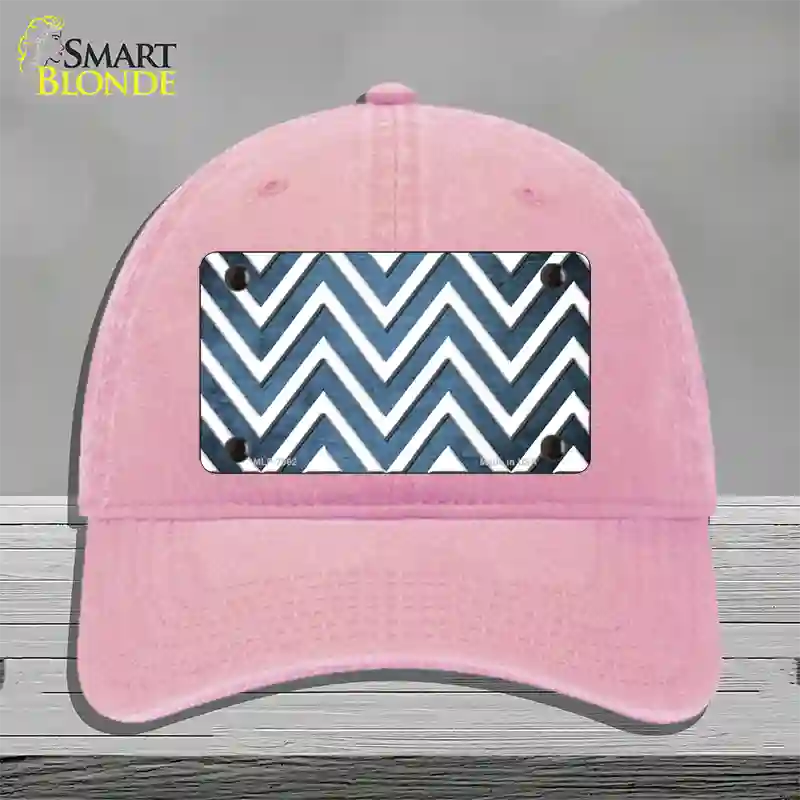 Light Blue White Chevron Oil Rubbed Novelty License Plate Hat Unconstructed Cotton / Pink