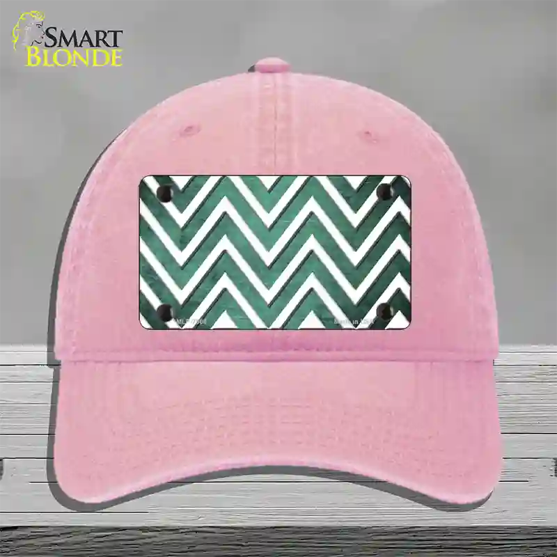 Mint White Chevron Oil Rubbed Novelty License Plate Hat Unconstructed Cotton / Pink