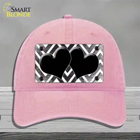 Black White Hearts Chevron Oil Rubbed Novelty License Plate Hat Unconstructed Cotton / Pink