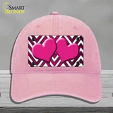 Pink White Hearts Chevron Oil Rubbed Novelty License Plate Hat Unconstructed Cotton / Pink