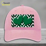 Green White Hearts Chevron Oil Rubbed Novelty License Plate Hat Unconstructed Cotton / Pink