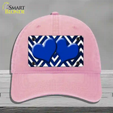 Blue White Hearts Chevron Oil Rubbed Novelty License Plate Hat Unconstructed Cotton / Pink