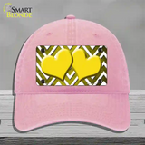 Yellow White Hearts Chevron Oil Rubbed Novelty License Plate Hat Unconstructed Cotton / Pink