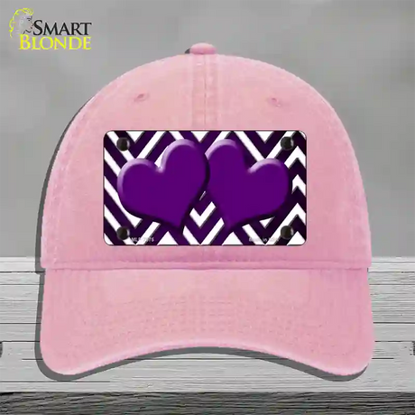 Purple White Hearts Chevron Oil Rubbed Novelty License Plate Hat Unconstructed Cotton / Pink