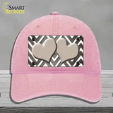 Tan White Hearts Chevron Oil Rubbed Novelty License Plate Hat Unconstructed Cotton / Pink