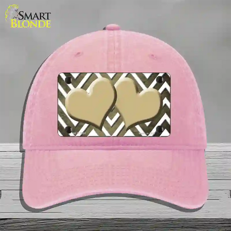 Gold White Hearts Chevron Oil Rubbed Novelty License Plate Hat Unconstructed Cotton / Pink