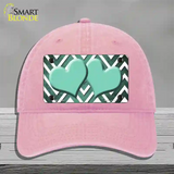 Mint White Hearts Chevron Oil Rubbed Novelty License Plate Hat Unconstructed Cotton / Pink