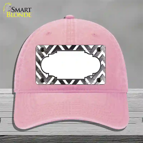 Black White Chevron Scallop Oil Rubbed Novelty License Plate Hat Unconstructed Cotton / Pink