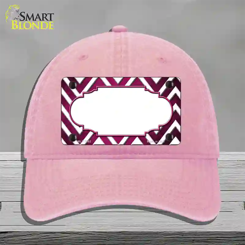 Pink White Chevron Scallop Oil Rubbed Novelty License Plate Hat Unconstructed Cotton / Pink