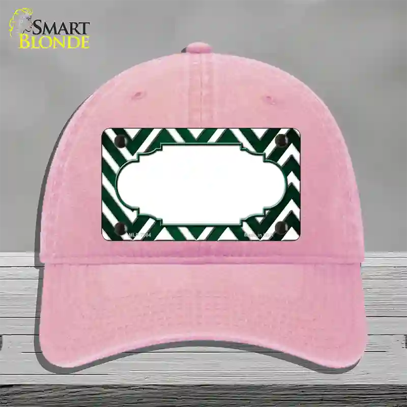 Green White Chevron Scallop Oil Rubbed Novelty License Plate Hat Unconstructed Cotton / Pink