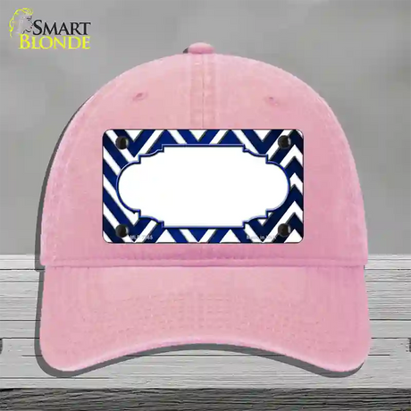 Blue White Chevron Scallop Oil Rubbed Novelty License Plate Hat Unconstructed Cotton / Pink