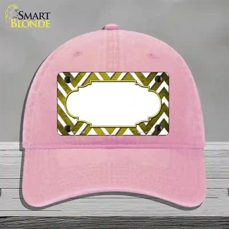 Yellow White Chevron Scallop Oil Rubbed Novelty License Plate Hat Unconstructed Cotton / Pink