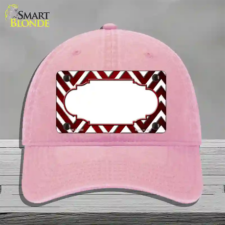 Red White Chevron Scallop Oil Rubbed Novelty License Plate Hat Unconstructed Cotton / Pink