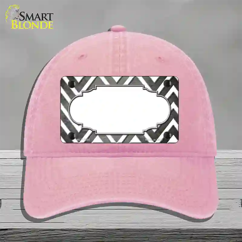 Gray White Chevron Scallop Oil Rubbed Novelty License Plate Hat Unconstructed Cotton / Pink