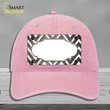 Tan White Chevron Scallop Oil Rubbed Novelty License Plate Hat Unconstructed Cotton / Pink