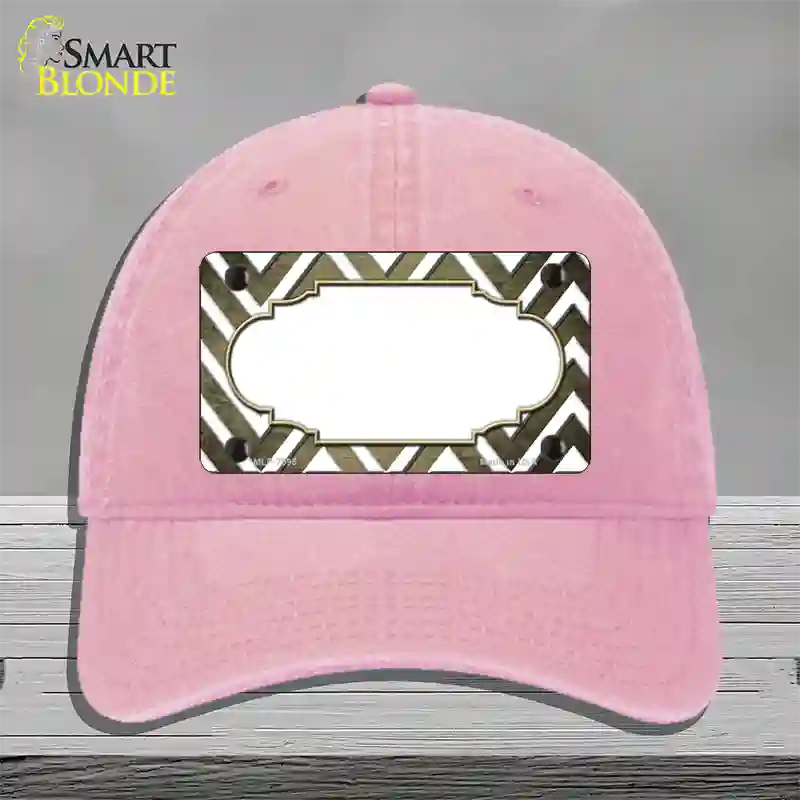 Gold White Chevron Scallop Oil Rubbed Novelty License Plate Hat Unconstructed Cotton / Pink