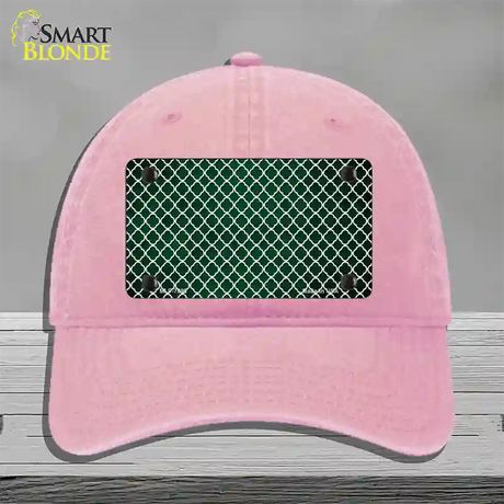 Green White Quatrefoil Oil Rubbed Novelty License Plate Hat Unconstructed Cotton / Pink