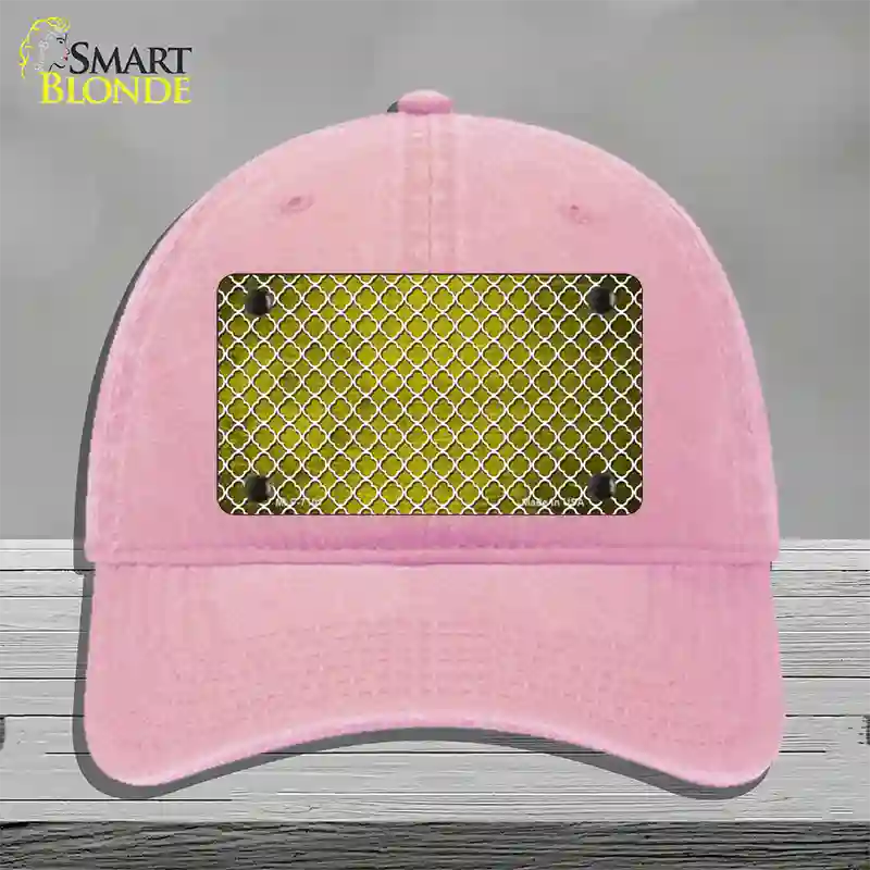 Yellow White Quatrefoil Oil Rubbed Novelty License Plate Hat Unconstructed Cotton / Pink