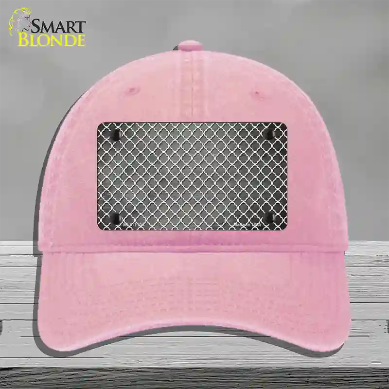 Gray White Quatrefoil Oil Rubbed Novelty License Plate Hat Unconstructed Cotton / Pink