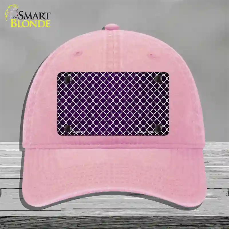 Purple White Quatrefoil Oil Rubbed Novelty License Plate Hat Unconstructed Cotton / Pink