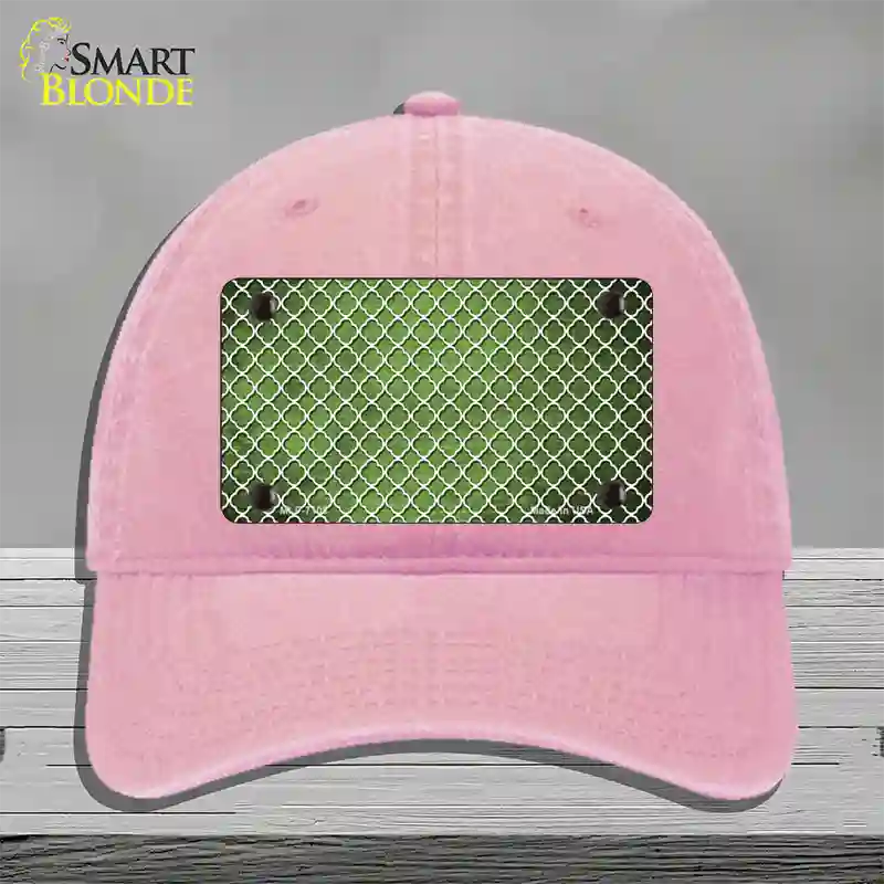 Lime Green White Quatrefoil Oil Rubbed Novelty License Plate Hat Unconstructed Cotton / Pink