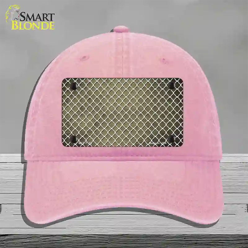 Gold White Quatrefoil Oil Rubbed Novelty License Plate Hat Unconstructed Cotton / Pink