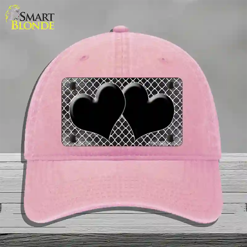 Black White Quatrefoil Hearts Oil Rubbed Novelty License Plate Hat Unconstructed Cotton / Pink