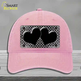 Black White Quatrefoil Hearts Oil Rubbed Novelty License Plate Hat Unconstructed Cotton / Pink