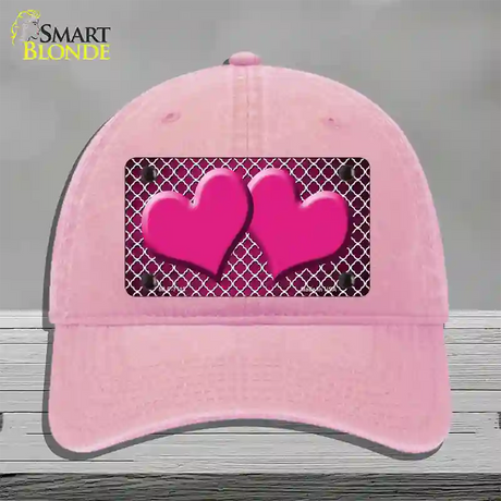 Pink White Quatrefoil Hearts Oil Rubbed Novelty License Plate Hat Unconstructed Cotton / Pink