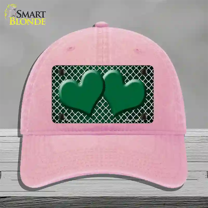 Green White Quatrefoil Hearts Oil Rubbed Novelty License Plate Hat Unconstructed Cotton / Pink