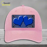 Blue White Quatrefoil Hearts Oil Rubbed Novelty License Plate Hat Unconstructed Cotton / Pink