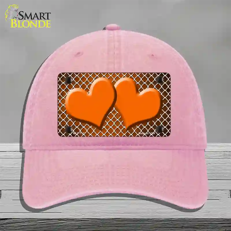 Orange White Quatrefoil Hearts Oil Rubbed Novelty License Plate Hat Unconstructed Cotton / Pink