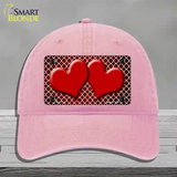 Red White Quatrefoil Hearts Oil Rubbed Novelty License Plate Hat Unconstructed Cotton / Pink