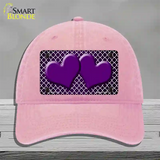 Purple White Quatrefoil Hearts Oil Rubbed Novelty License Plate Hat Unconstructed Cotton / Pink