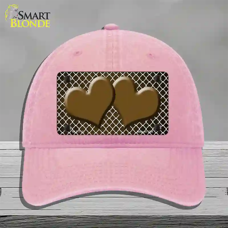Brown White Quatrefoil Hearts Oil Rubbed Novelty License Plate Hat Unconstructed Cotton / Pink