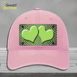 Lime Green White Quatrefoil Hearts Oil Rubbed Novelty License Plate Hat Unconstructed Cotton / Pink