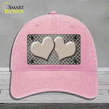 Tan White Quatrefoil Hearts Oil Rubbed Novelty License Plate Hat Unconstructed Cotton / Pink