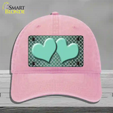 Mint White Quatrefoil Hearts Oil Rubbed Novelty License Plate Hat Unconstructed Cotton / Pink