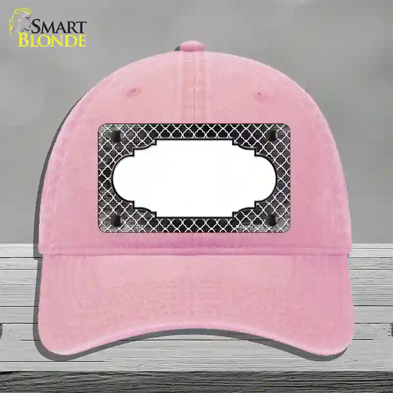 Black White Quatrefoil Scallop Oil Rubbed Novelty License Plate Hat Unconstructed Cotton / Pink