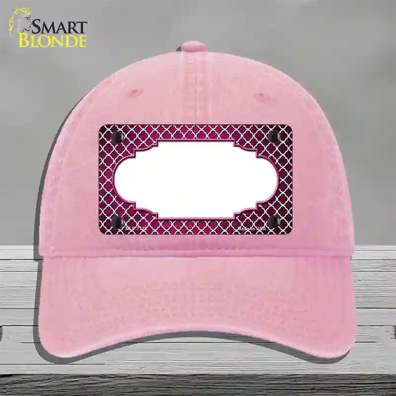 Pink White Quatrefoil Scallop Oil Rubbed Novelty License Plate Hat Unconstructed Cotton / Pink