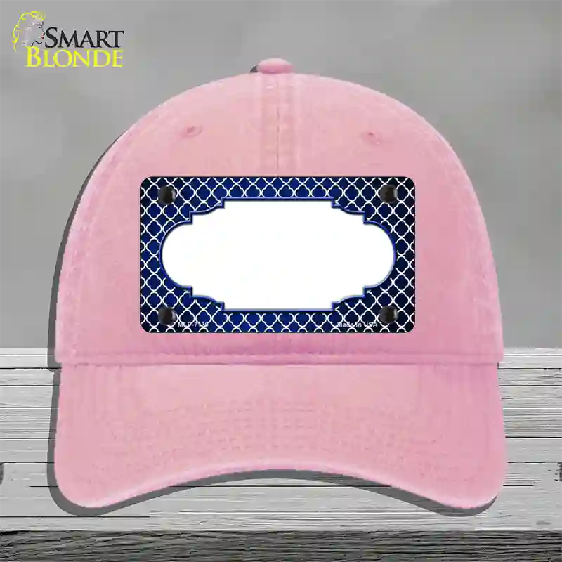 Blue White Quatrefoil Scallop Oil Rubbed Novelty License Plate Hat Unconstructed Cotton / Pink